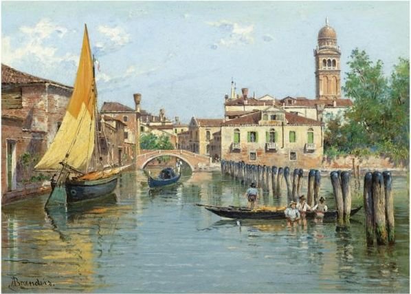 Gondolas On A Canal In Venice