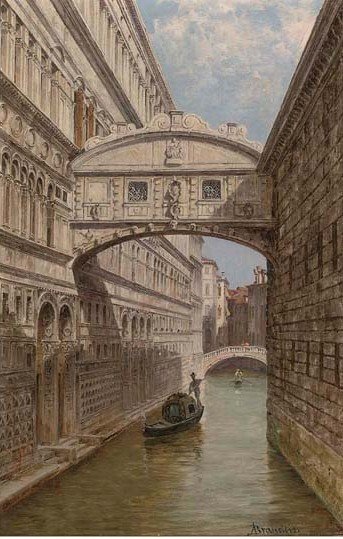 A gondolier at the Bridge of Sighs